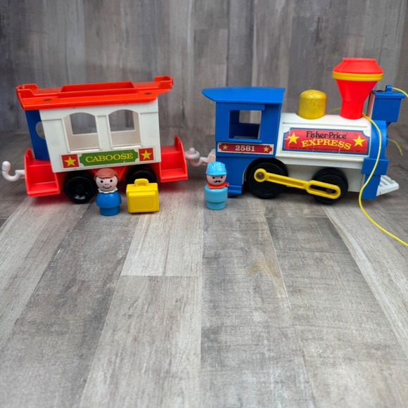 Vintage 1986 Fisher‎ Price Little People Express Train 2581 Engine Caboose - Picture 1 of 5